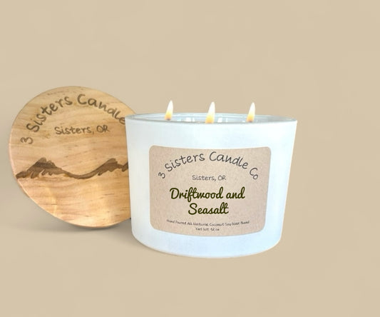 Driftwood and Seasalt- Large 3 Wick 12 oz Candle